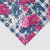 Rosa und blaue Blumen Schwarzer Gingham Dekoupage Seidenpapier (Ausschnitt)