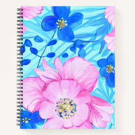 Rosa und blaue Blumen SpiralNotebook Notizblock