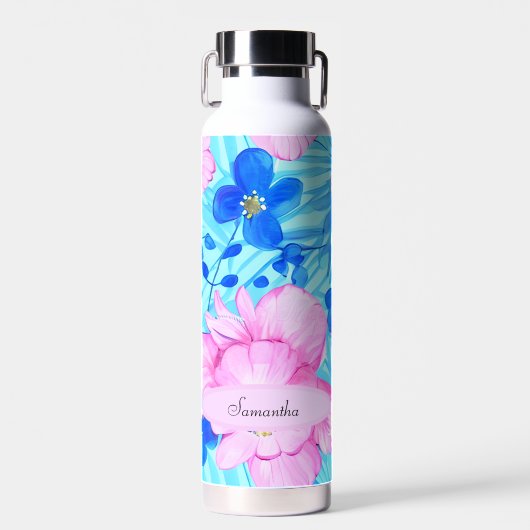 Rosa und blaue Blumen Trinkflasche (Vorne)