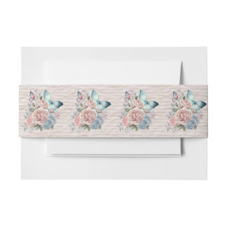 Rosa und blaue Blumen und Schmetterling Einladungsbanderole