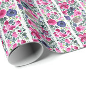 Rosa und blaue Blumen und weiße Streifen Geschenkpapier (Rolleneckpunkt)