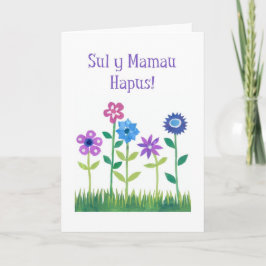 Rosa und blaue Blumen Welsh Mother Day Card Karte