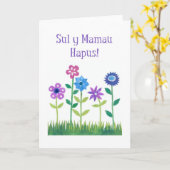 Rosa und blaue Blumen Welsh Mother Day Card Karte (Gelbe Blume)