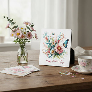 Rosa und blaue Blumen zum Muttertag Fotoplatte
