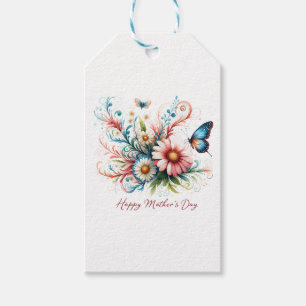 Rosa und blaue Blumen zum Muttertag Geschenkanhänger