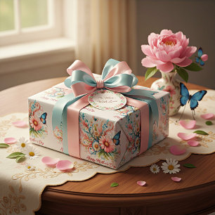 Rosa und blaue Blumen zum Muttertag Geschenkpapier