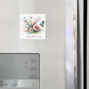 Rosa und blaue Blumen zum Muttertag Magnet