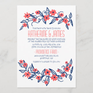 Rosa und blaue Blumenbanner zum Hochzeitsempfang Einladung