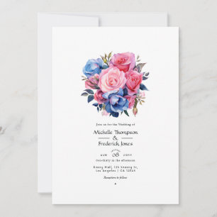 Rosa und blaue Blumenehe Einladung