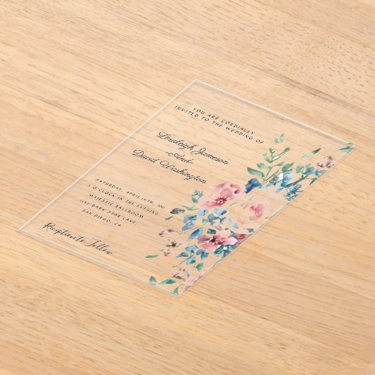 Rosa und blaue Blumengrenze Einladung zur Hochzeit (Ablage )