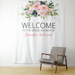 Rosa und Blaue Blumengrußkarte Wandteppich