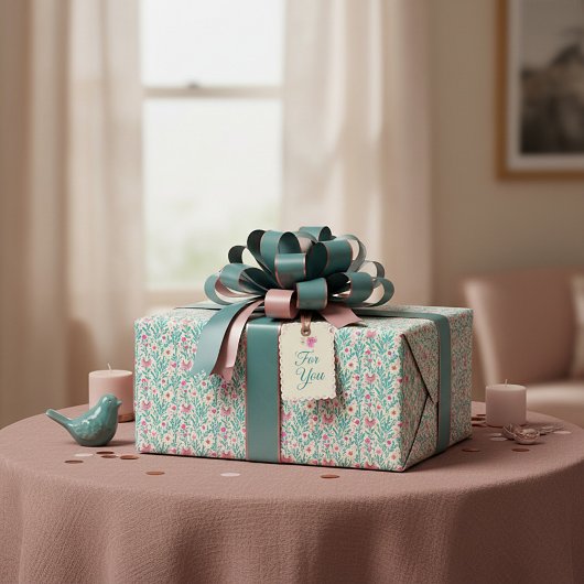 Rosa und blaue Blumenmuster Geschenkpapier