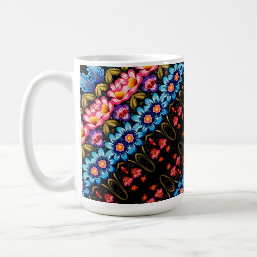 Rosa und blaue Blumenmuster Kaffeetasse (Links)