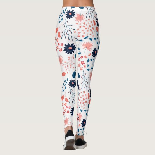Rosa und blaue Blumenmuster Leggings (Rückseite)