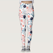 Rosa und blaue Blumenmuster Leggings (Vorderseite)