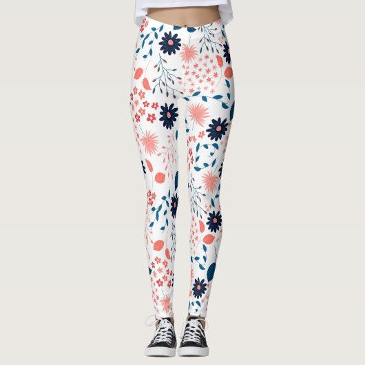 Rosa und blaue Blumenmuster Leggings (Vorderseite)