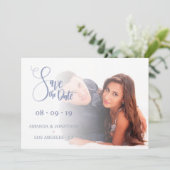 Rosa und blaue blumenreiche Hochzeit Das Foto Datu Save The Date (Stehend Vorderseite)