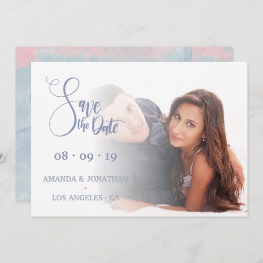 Rosa und blaue blumenreiche Hochzeit Das Foto Datu Save The Date (Vorne/Hinten)