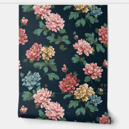 Rosa und blaue Blüte in Schwarz Tapete