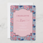 Rosa und blaue Blütenblöcke Print Girl Birthday Einladung (Vorderseite)