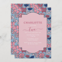 Rosa und blaue Blütenblöcke Print Girl Birthday