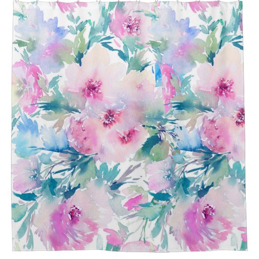 Rosa und blaue Blütenmuster Duschvorhang (Vorderseite)