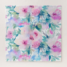 Rosa und blaue Blütenmuster Puzzle