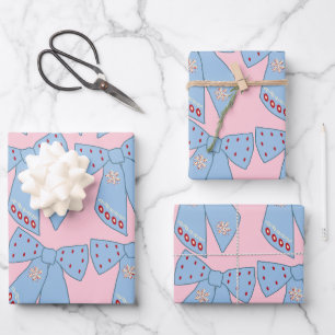 Rosa und blaue Bogen Geschenkpapier Set