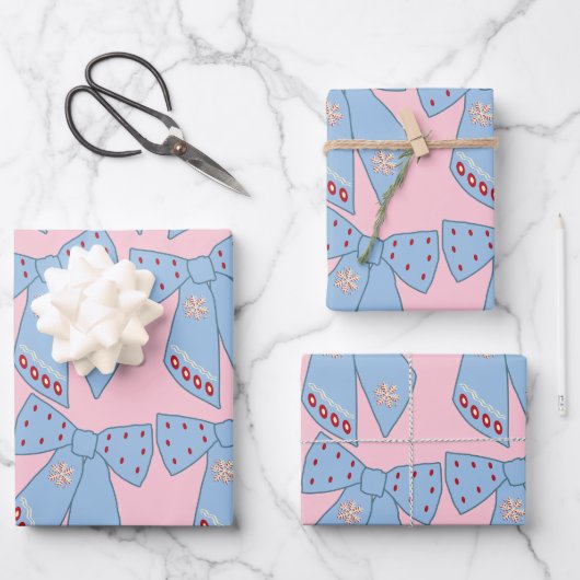 Rosa und blaue Bogen Geschenkpapier Set (Vorderseite)