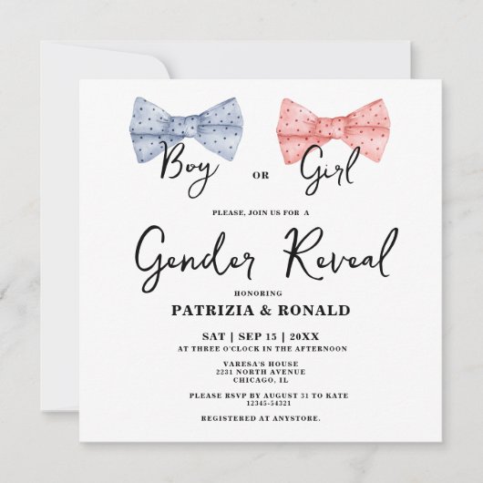 Rosa und blaue Bögen - Party für Geschlechtsverkeh Einladung (Vorderseite)