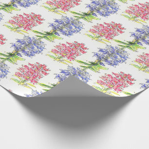 Rosa und blaue botanische Wasserfarben-Blumen-Hyaz Geschenkpapier