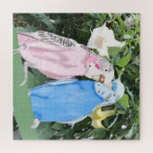Rosa und blaue Budgien gegen Engel Trumpets Puzzle (Horizontal)