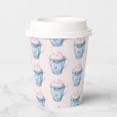Rosa und blaue Chinoiserie Tasse Kakao Pappbecher (Rückseite)