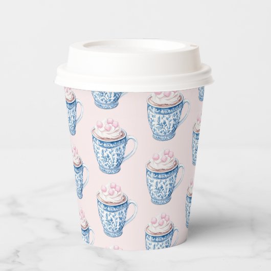 Rosa und blaue Chinoiserie Tasse Kakao Pappbecher (Vorderseite)