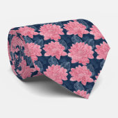 Rosa und blaue Dahlia-Trauzeugen Krawatte (Gerollt)