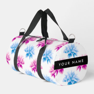 Rosa und blaue Dahlie, Blumenmuster, Ihr Name Duffle Bag