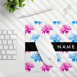 Rosa und blaue Dahlie, Blumenmuster, Ihr Name Mousepad