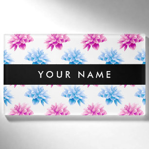 Rosa und blaue Dahlie, Blumenmuster, Ihr Name Namenschild