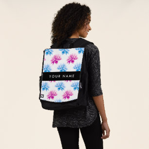 Rosa und blaue Dahlie, Blumenmuster, Ihr Name Rucksack