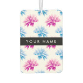 Rosa und blaue Dahlien, Blumenmuster, Ihr Name Autolufterfrischer (Rückseite)
