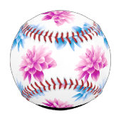 Rosa und blaue Dahlien, Blumenmuster, Ihr Name Baseball (Rückseite)