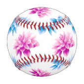 Rosa und blaue Dahlien, Blumenmuster, Ihr Name Baseball (Vorderseite)