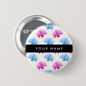 Rosa und blaue Dahlien, Blumenmuster, Ihr Name Button (Vorne & Hinten)