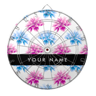 Rosa und blaue Dahlien, Blumenmuster, Ihr Name Dartscheibe