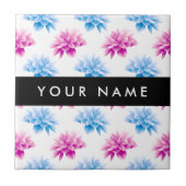 Rosa und blaue Dahlien, Blumenmuster, Ihr Name Fliese (Vorderseite)