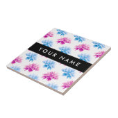 Rosa und blaue Dahlien, Blumenmuster, Ihr Name Fliese (Seite)