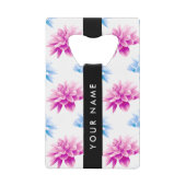 Rosa und blaue Dahlien, Blumenmuster, Ihr Name Geldbeutel Flaschenöffner (Vorderseite)