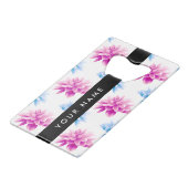 Rosa und blaue Dahlien, Blumenmuster, Ihr Name Geldbeutel Flaschenöffner (Rückseite Schrägansicht)