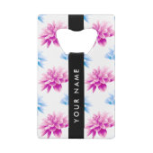 Rosa und blaue Dahlien, Blumenmuster, Ihr Name Geldbeutel Flaschenöffner (Rückseite)
