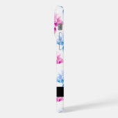 Rosa und blaue Dahlien, Blumenmuster, Ihr Name iPhone Hülle (Linke Seite)